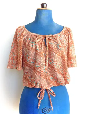 1970s Peasant Top Flutter Sleeve Floral