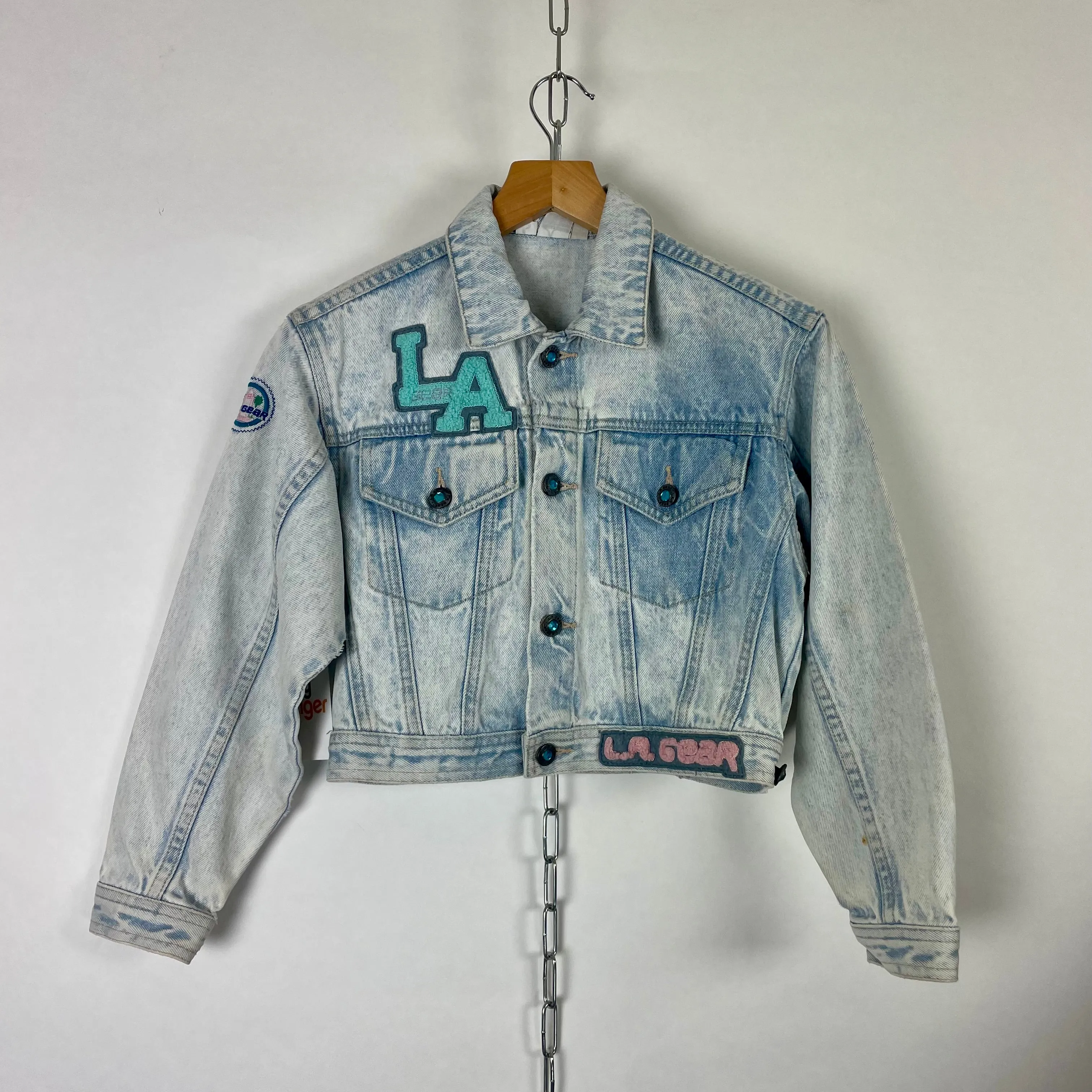 1980s LA Gear acid wash cropped denim jacket