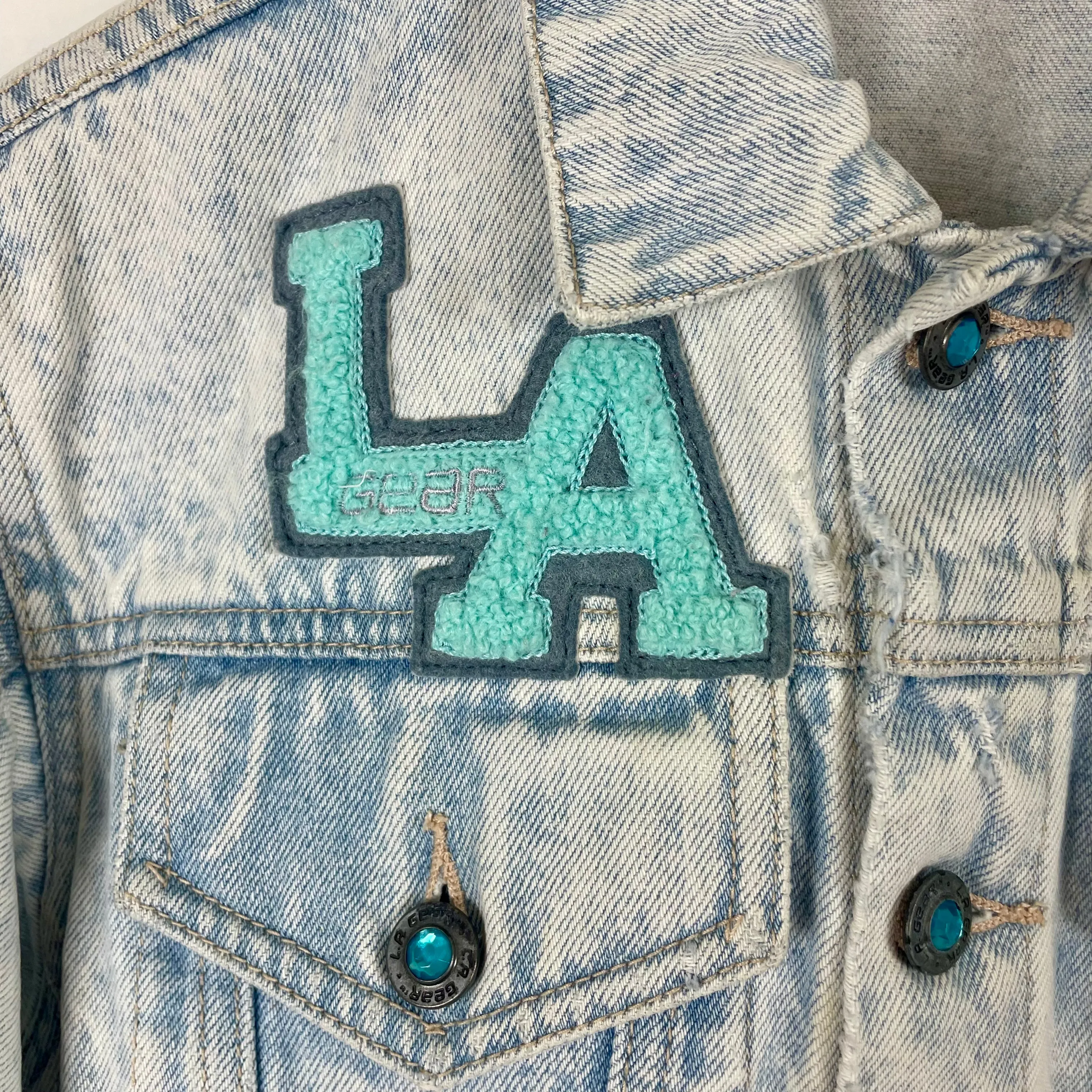 1980s LA Gear acid wash cropped denim jacket