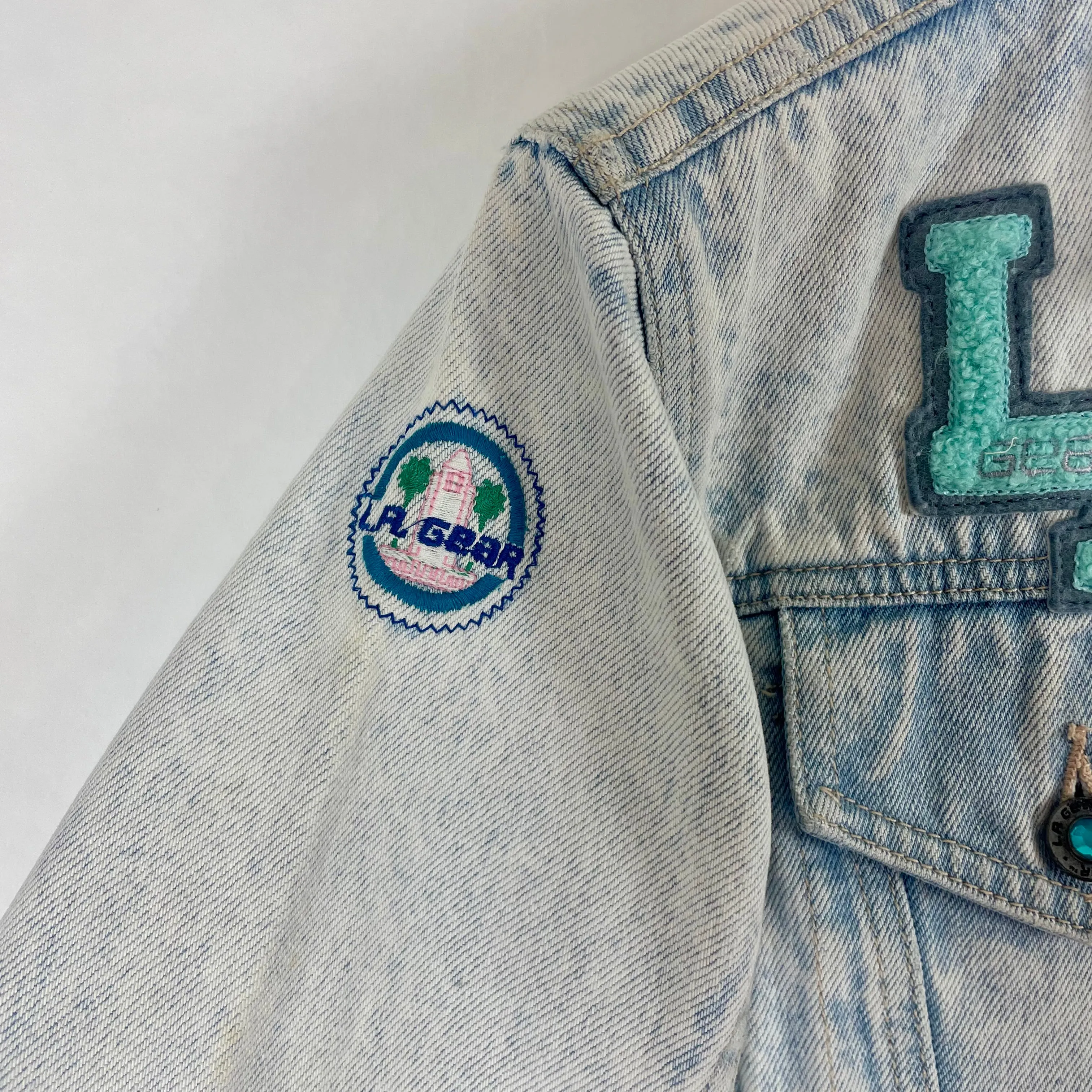 1980s LA Gear acid wash cropped denim jacket