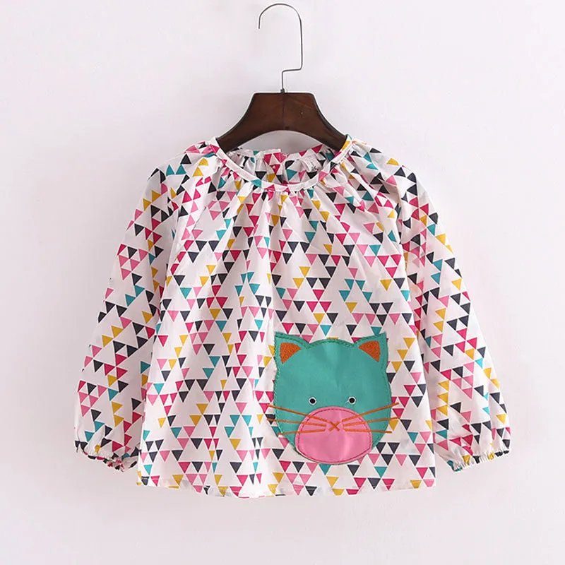 2-8Y spring summer girls clothes casual long sleeve girls blouses fashion cat style little child shirts for girls