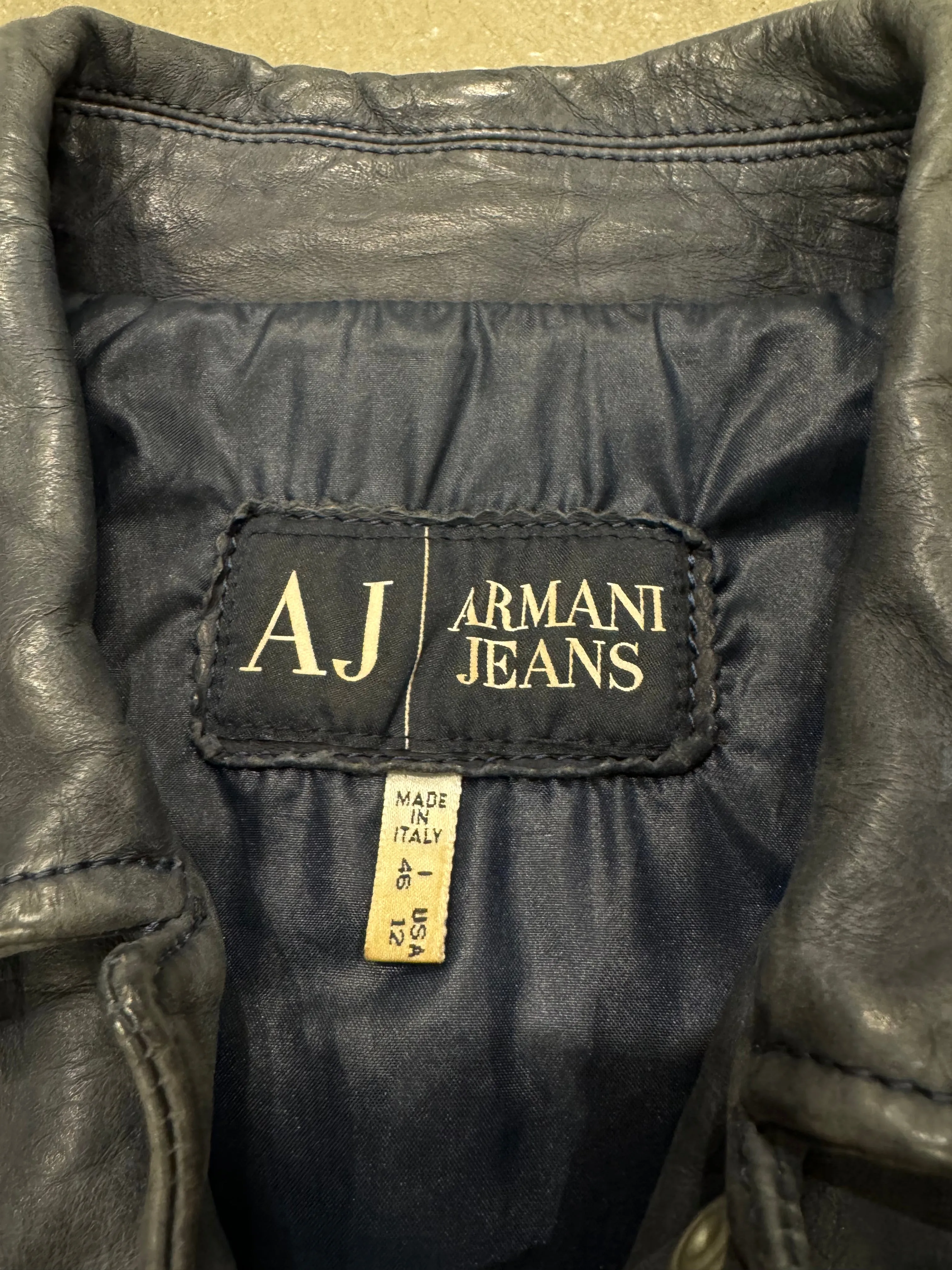 2000s Armani cropped wrinkled distressed leather jacket