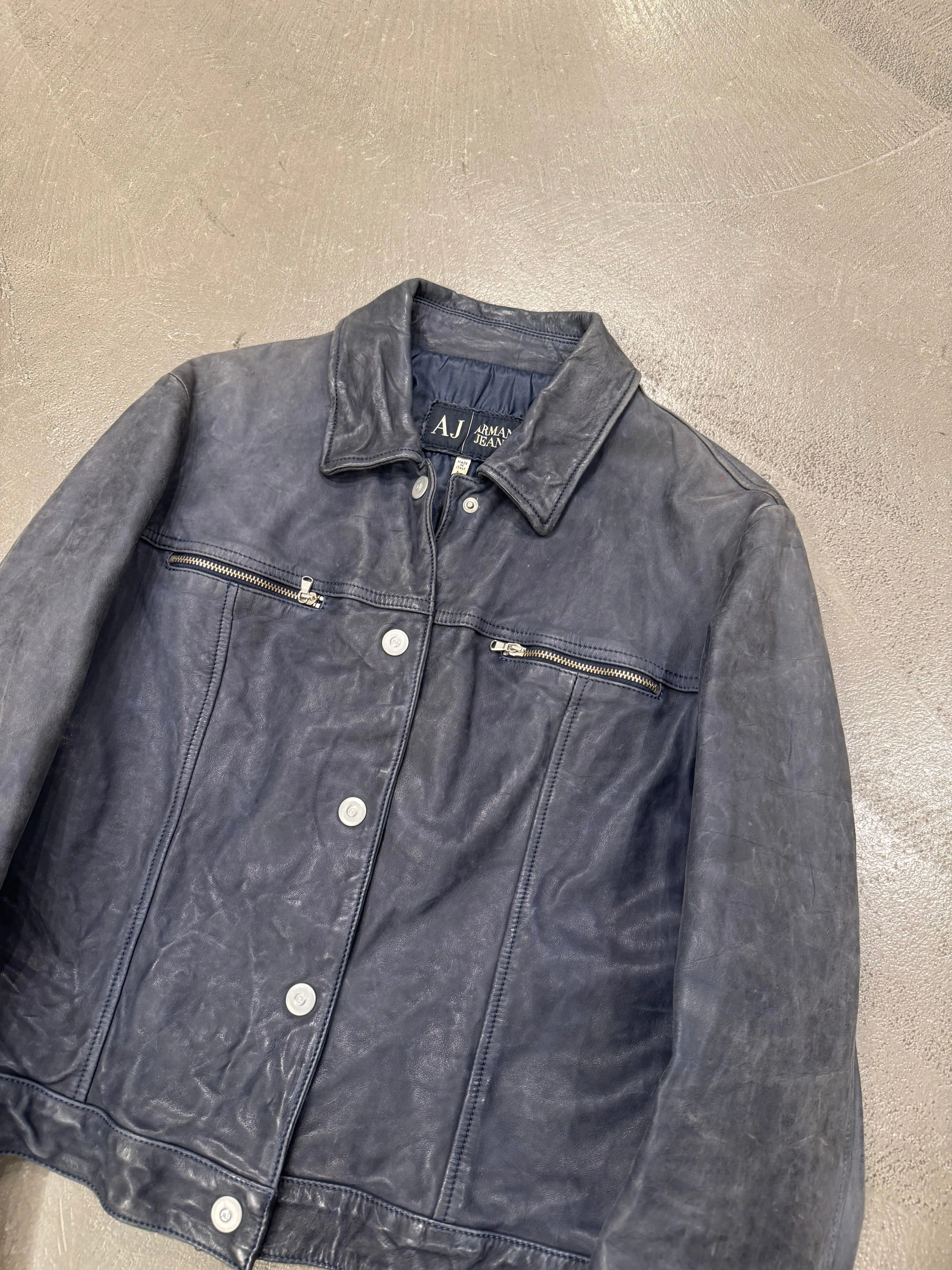 2000s Armani cropped wrinkled distressed leather jacket