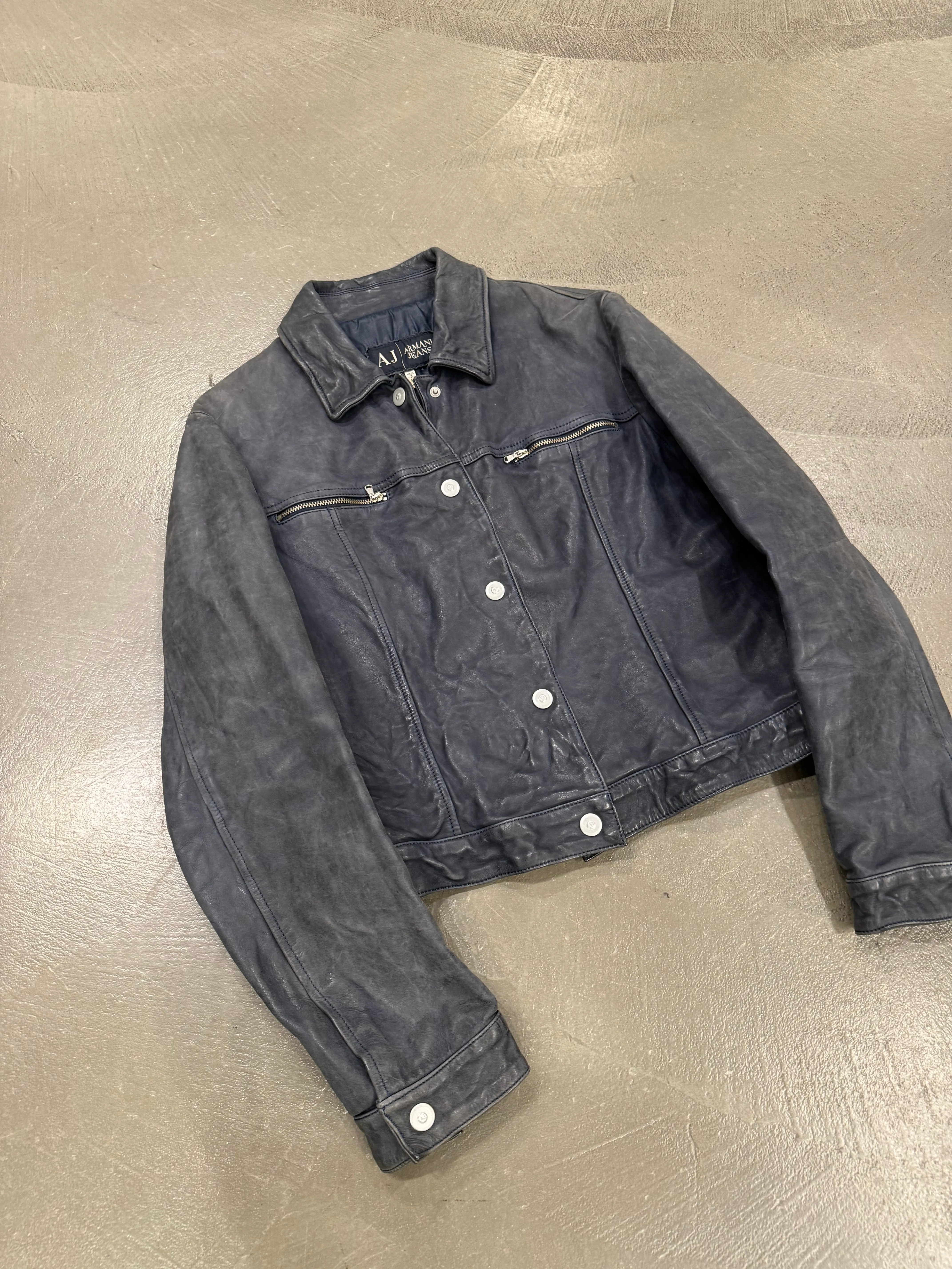 2000s Armani cropped wrinkled distressed leather jacket