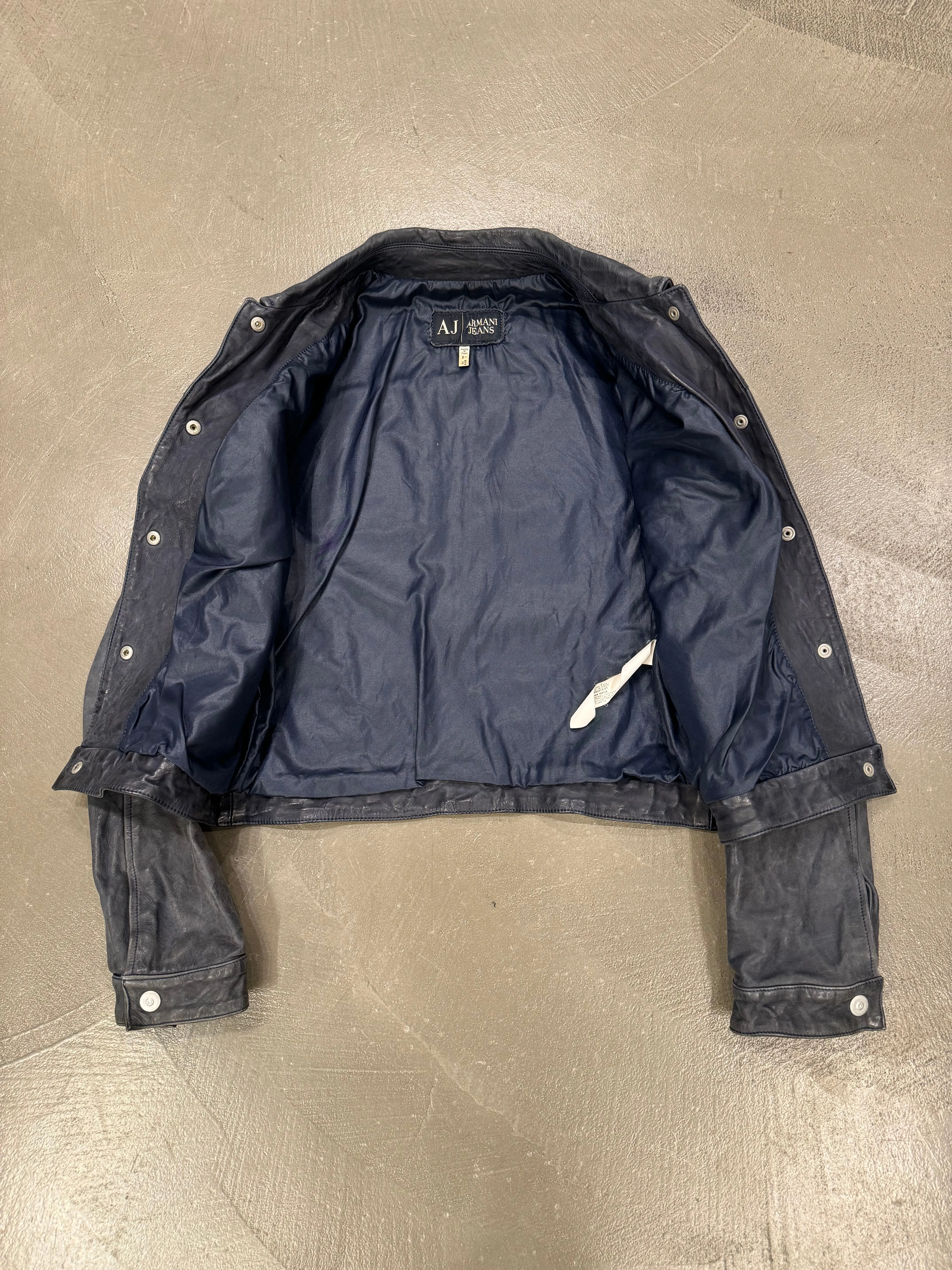 2000s Armani cropped wrinkled distressed leather jacket