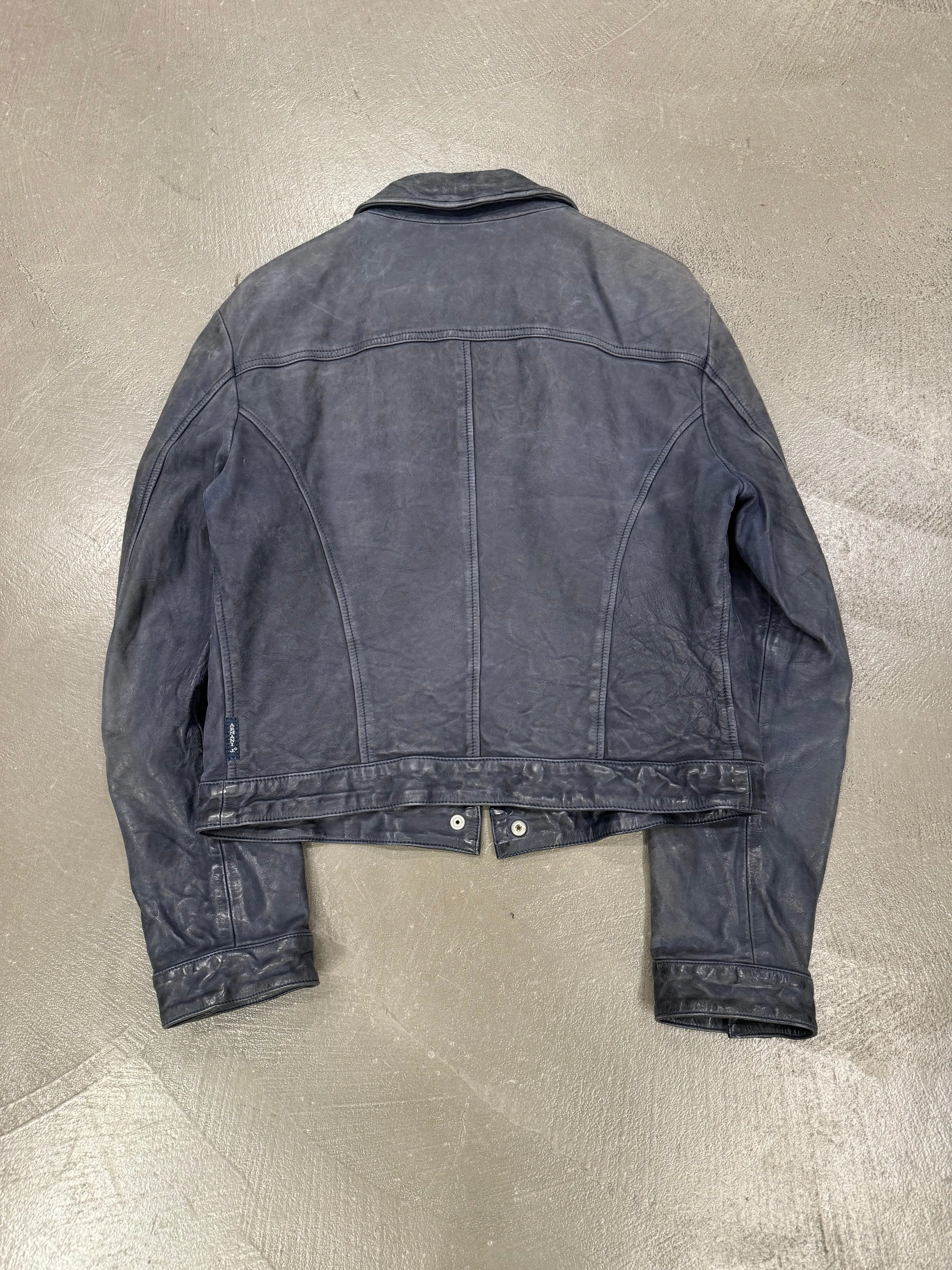 2000s Armani cropped wrinkled distressed leather jacket