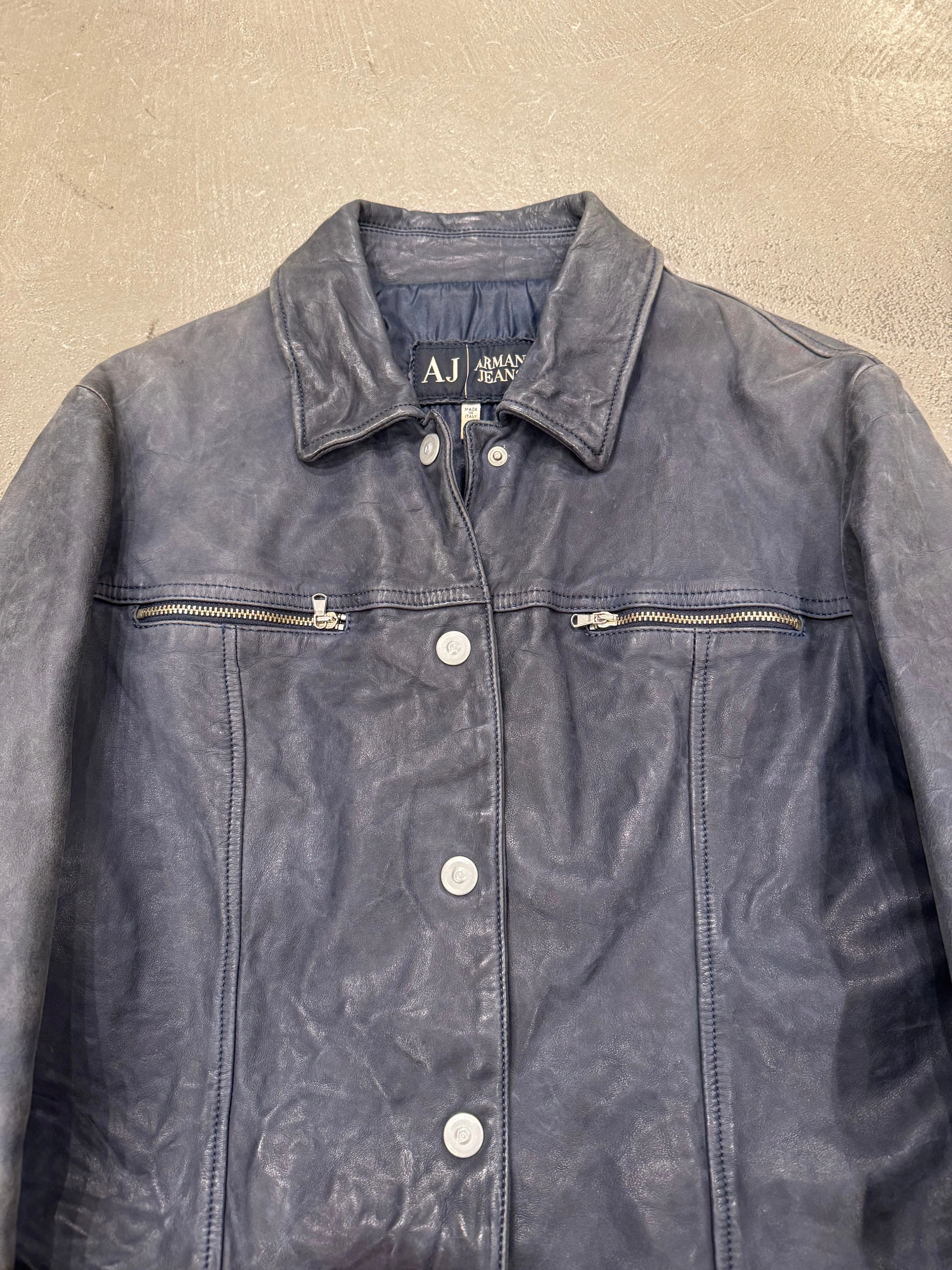 2000s Armani cropped wrinkled distressed leather jacket