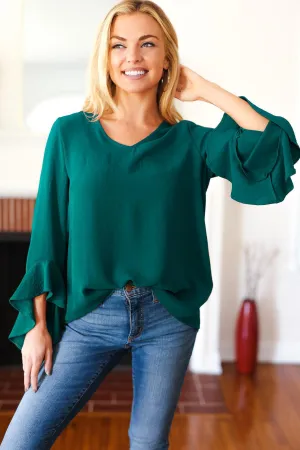 3/4 Sleeve Solid Woven Blouse