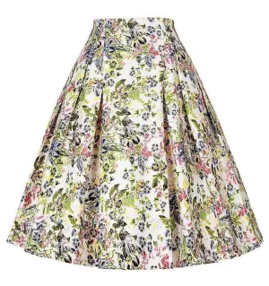 50s Floral print Skirts Womens faldas Style Pleated plus size retro Casual Vintage skater skirt patterns saia feminina