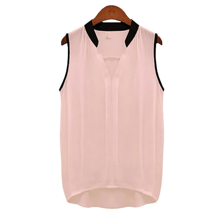 5XL XXXXL Plus Size Women's Blouses Shirts Sleeveless Chiffon V Neck Loose Ladies Casual Tops Female Clothing