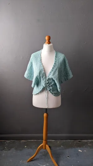 80s Mint Knit Bed Jacket, Vintage Summer Wool Cardigan, Size Medium
