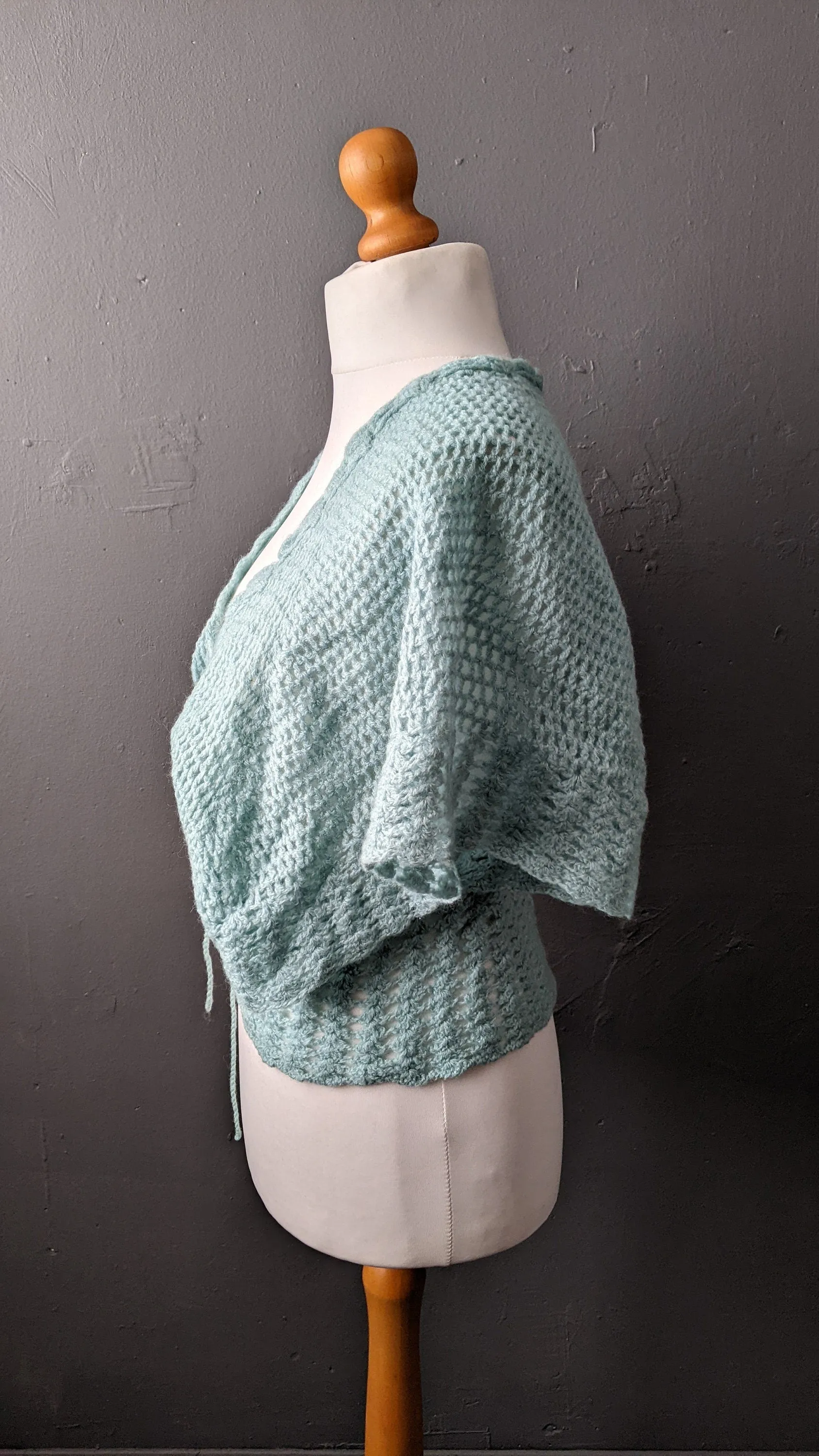 80s Mint Knit Bed Jacket, Vintage Summer Wool Cardigan, Size Medium