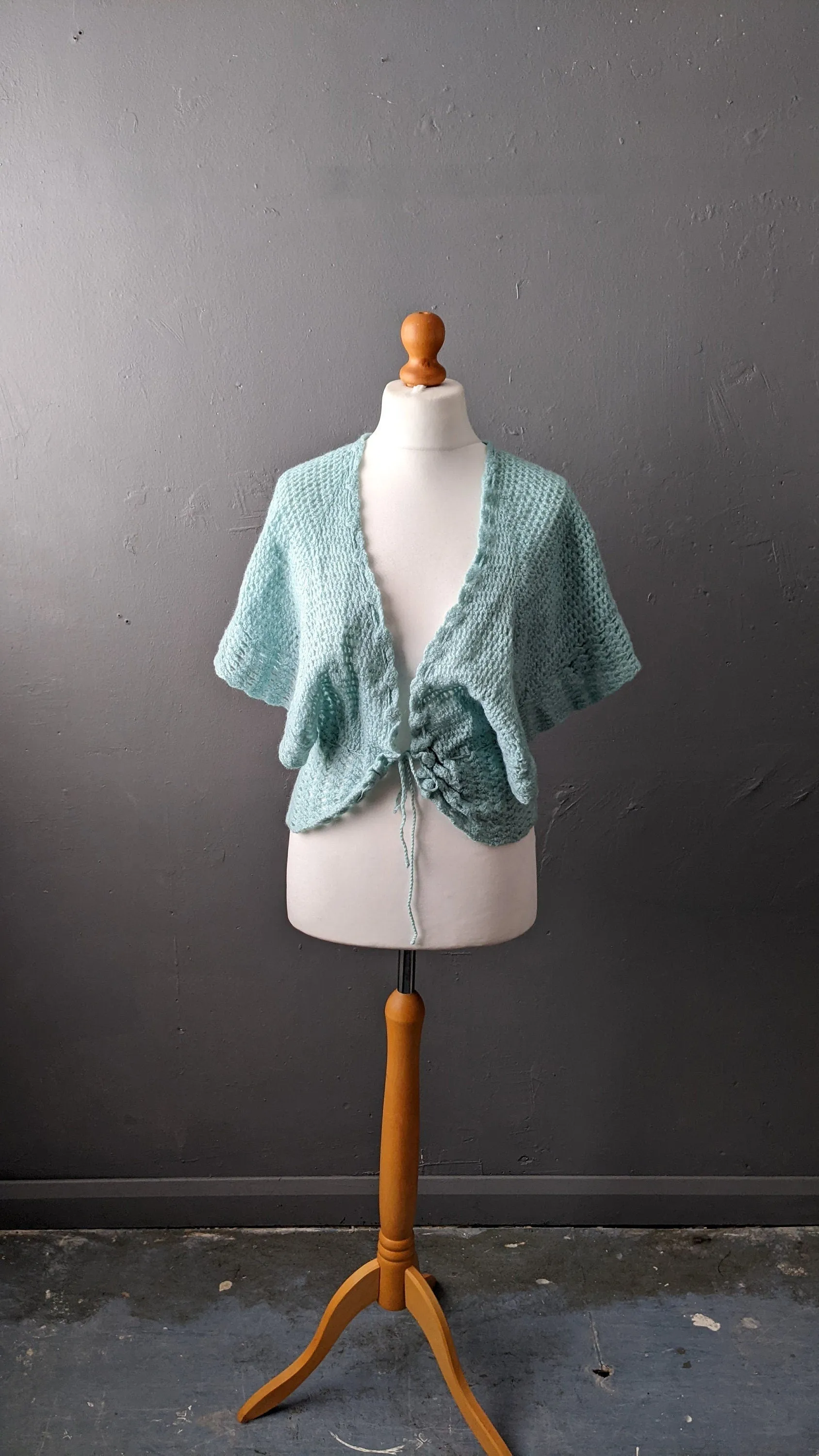 80s Mint Knit Bed Jacket, Vintage Summer Wool Cardigan, Size Medium