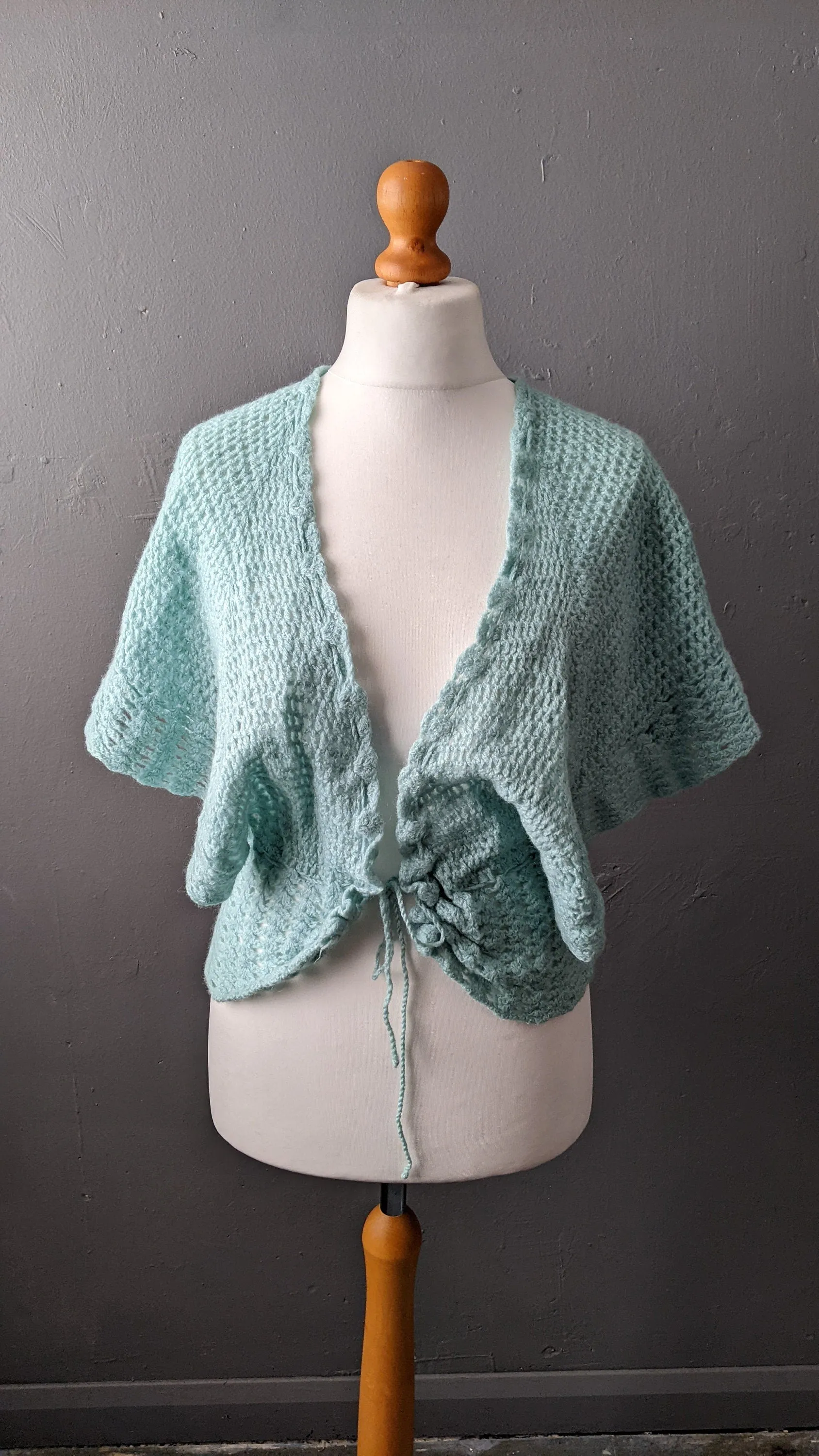 80s Mint Knit Bed Jacket, Vintage Summer Wool Cardigan, Size Medium