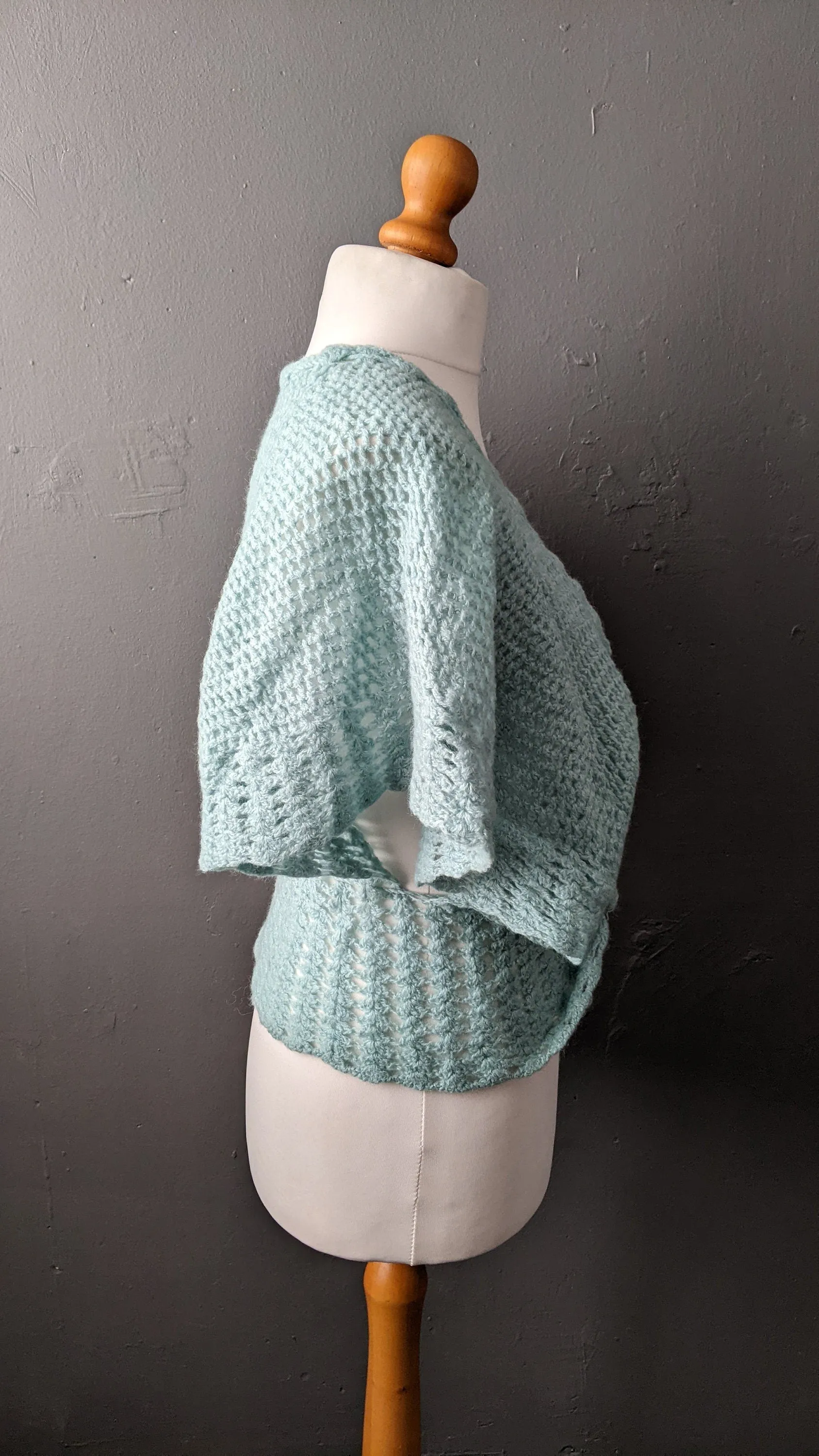 80s Mint Knit Bed Jacket, Vintage Summer Wool Cardigan, Size Medium