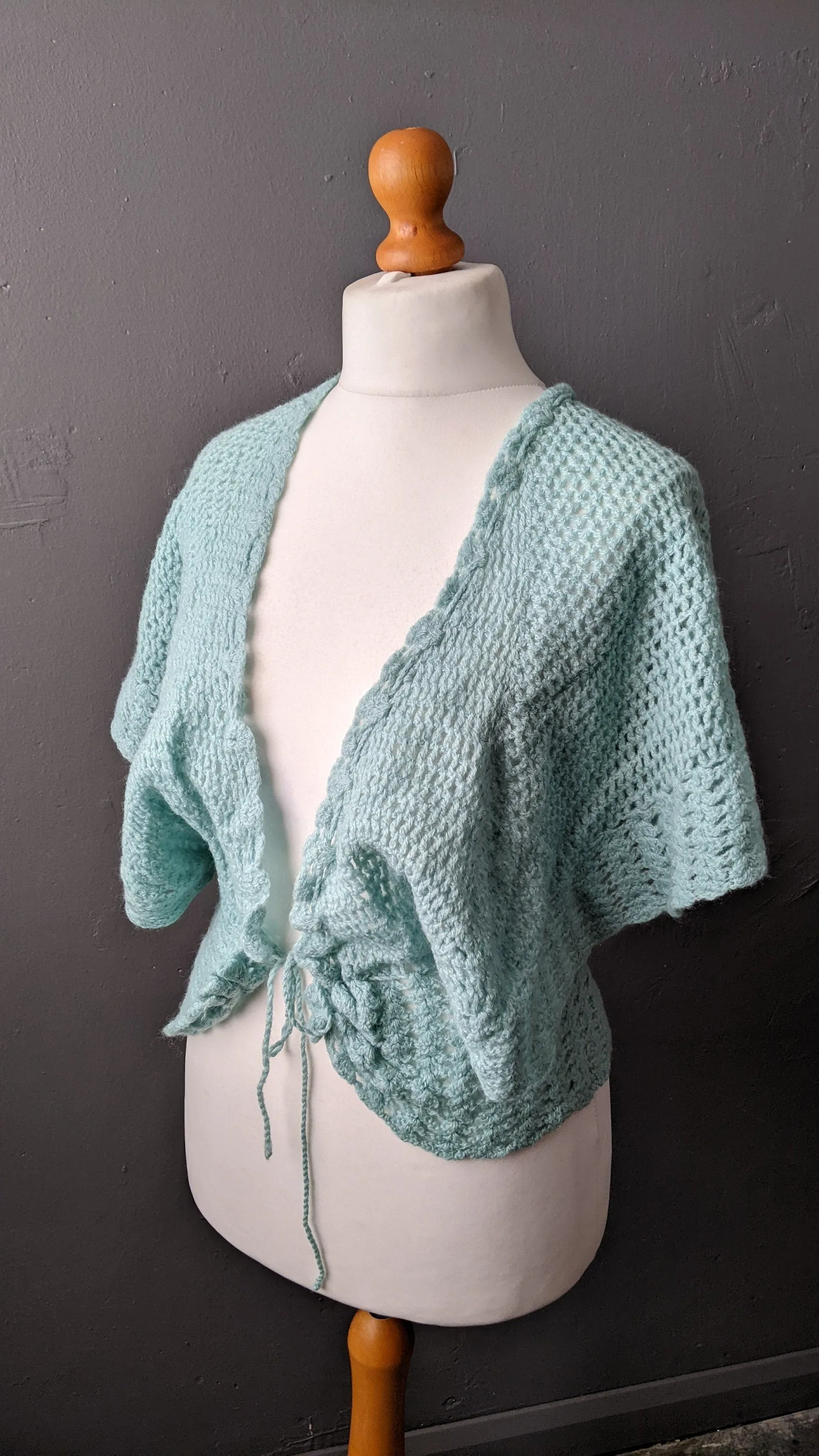 80s Mint Knit Bed Jacket, Vintage Summer Wool Cardigan, Size Medium