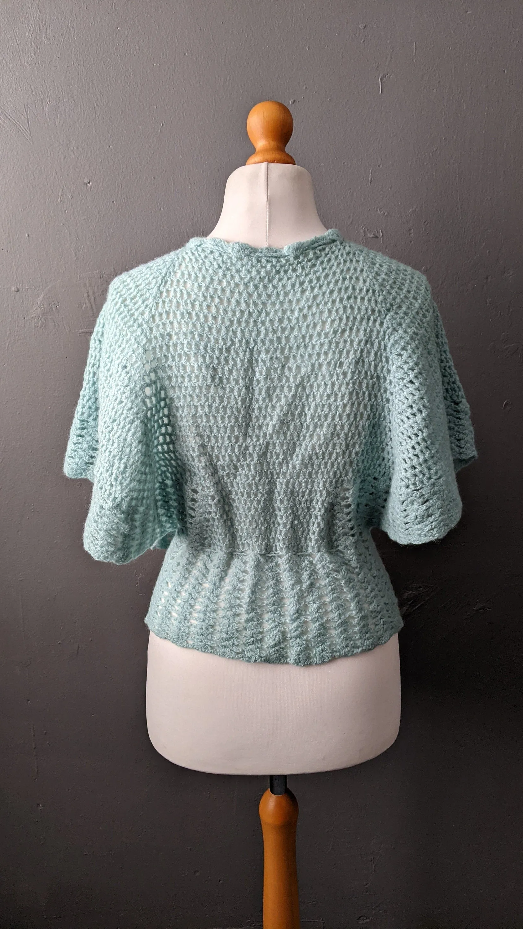 80s Mint Knit Bed Jacket, Vintage Summer Wool Cardigan, Size Medium