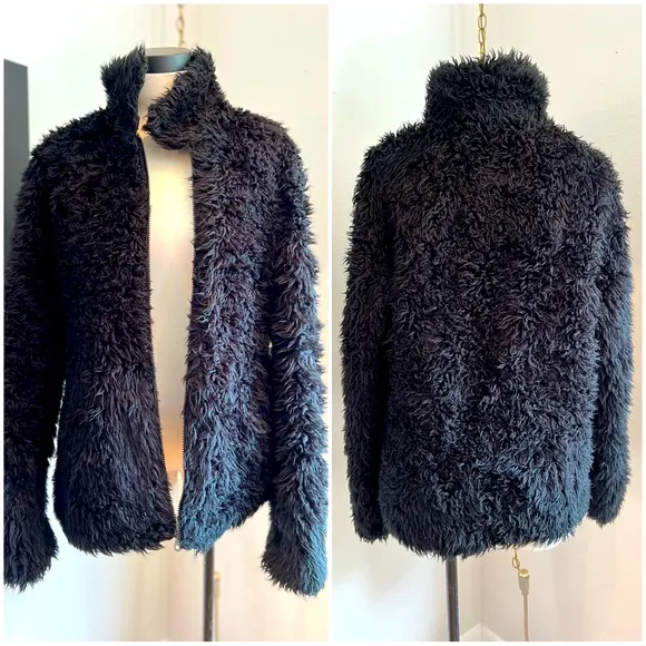 90s Black Furry Fuzzy Yeti Jacket / Coat