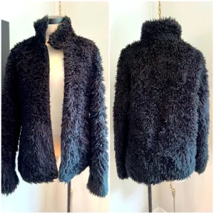 90s Black Furry Fuzzy Yeti Jacket / Coat