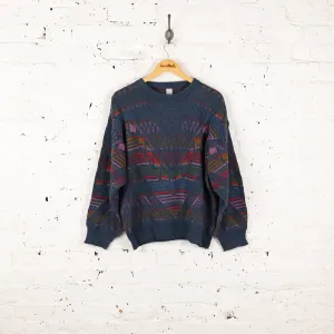 90s Pattern Knit Jumper - Blue - XL
