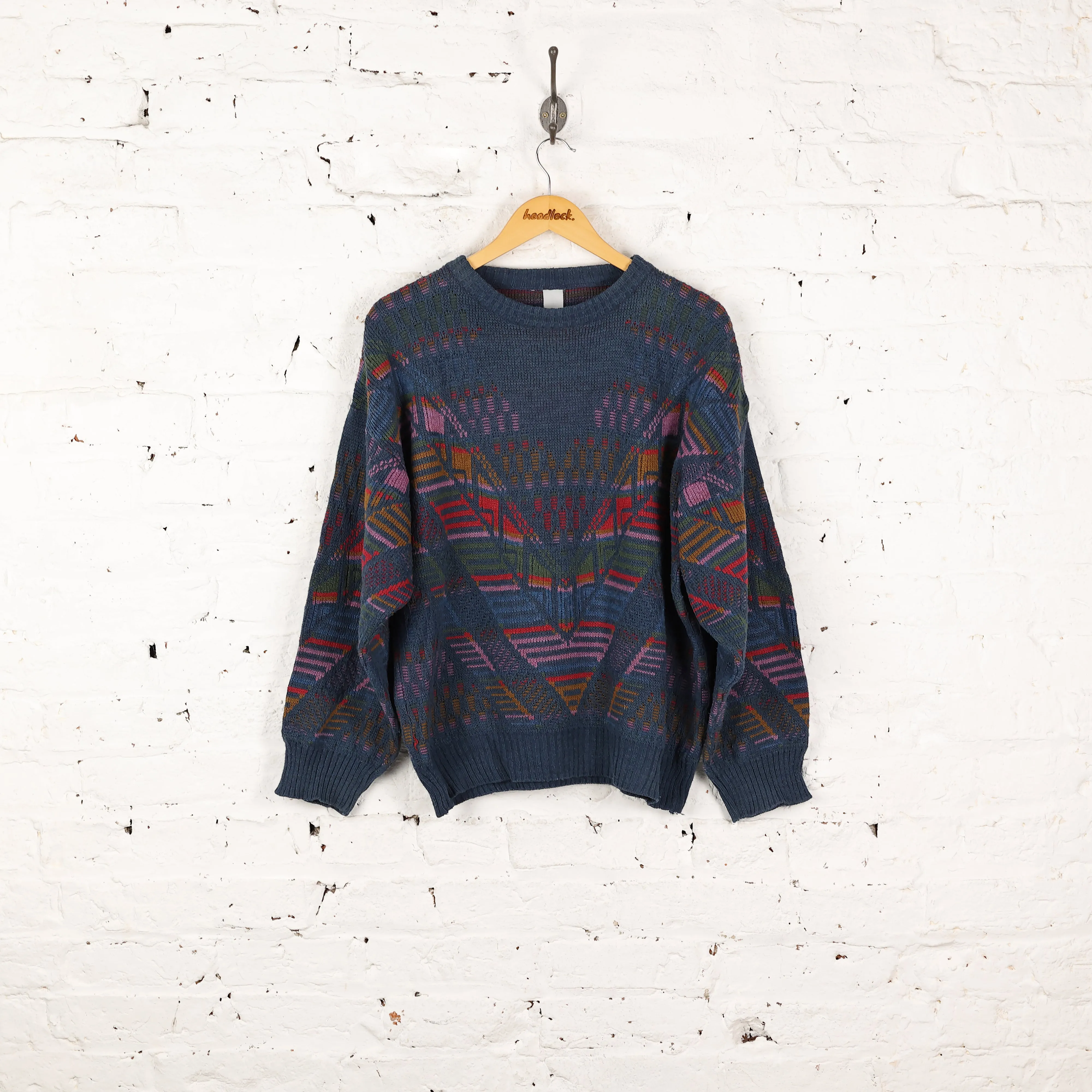 90s Pattern Knit Jumper - Blue - XL