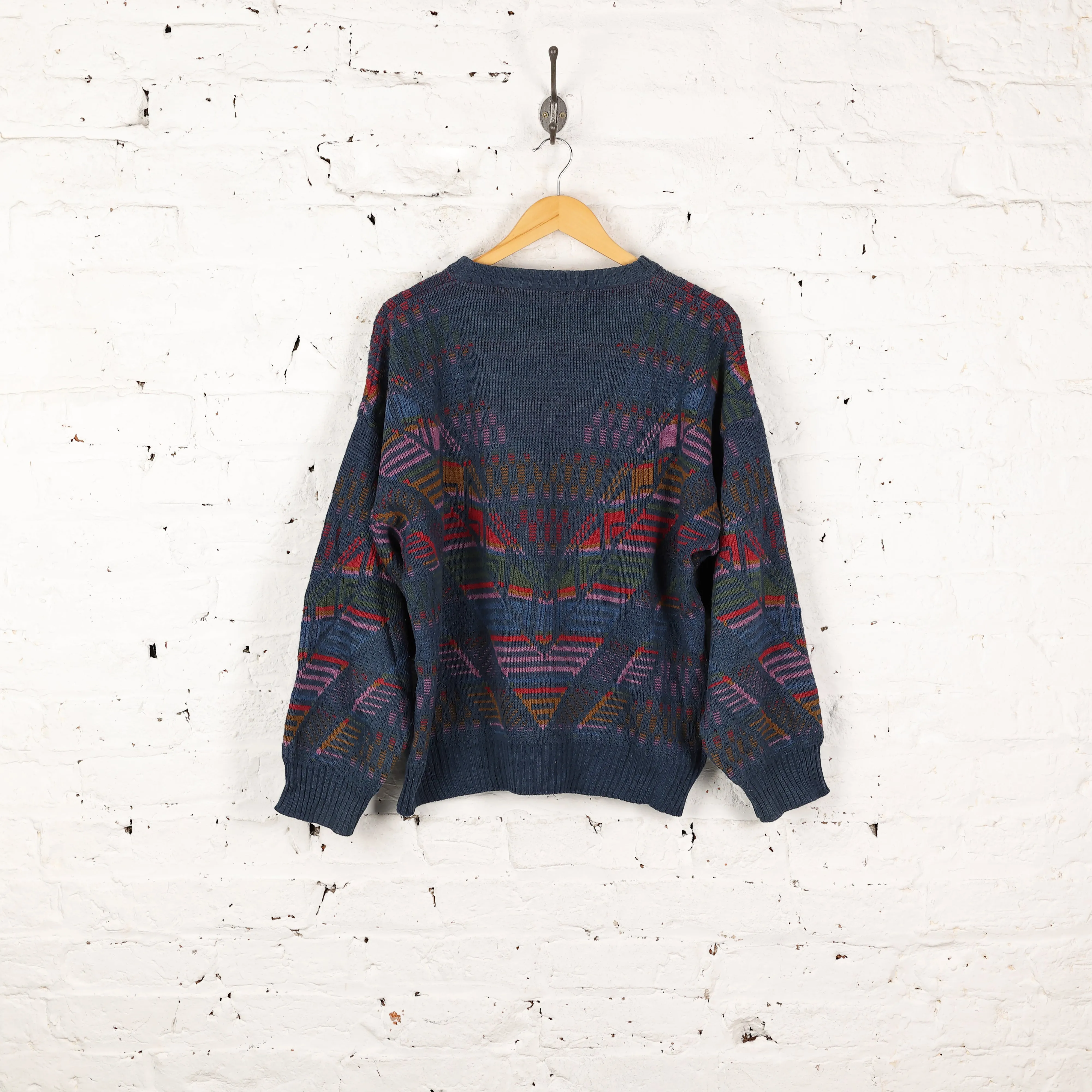 90s Pattern Knit Jumper - Blue - XL