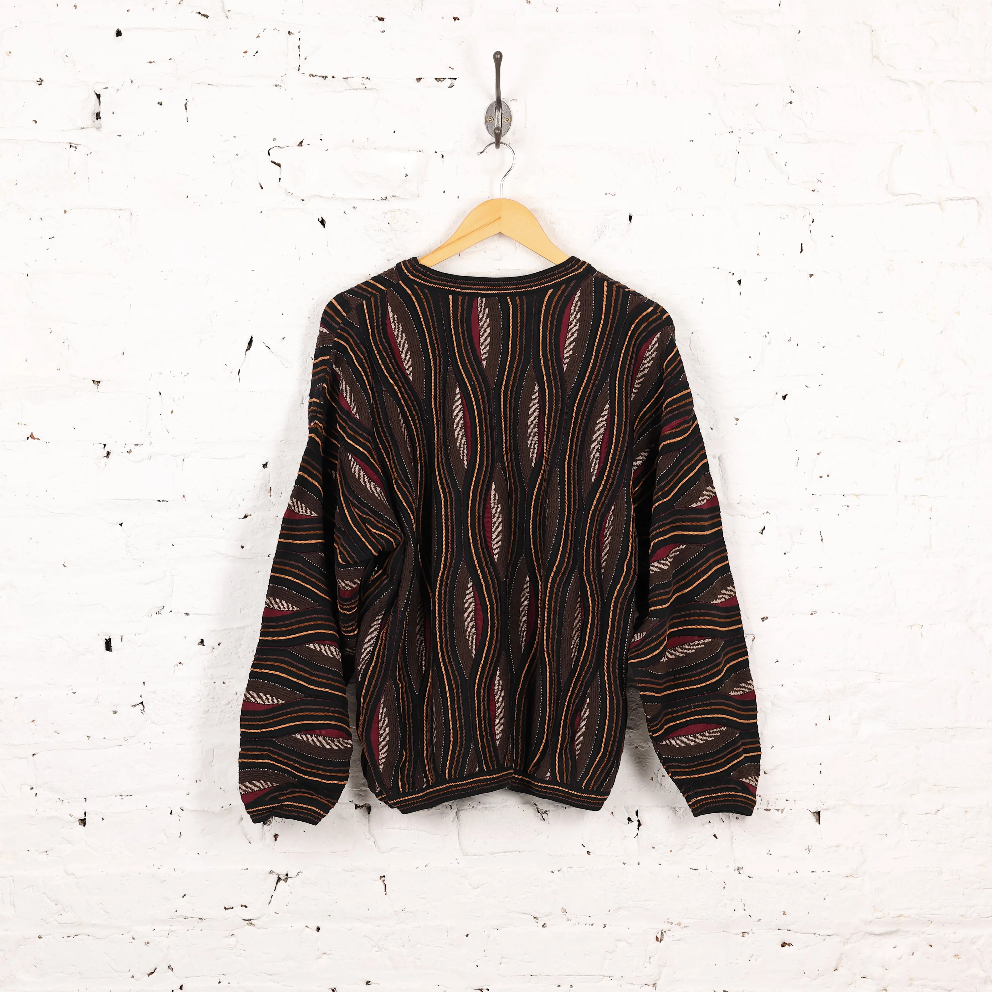 90s Texture Knit Jumper - Black/Brown - L