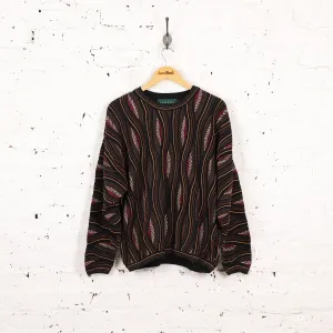 90s Texture Knit Jumper - Black/Brown - L