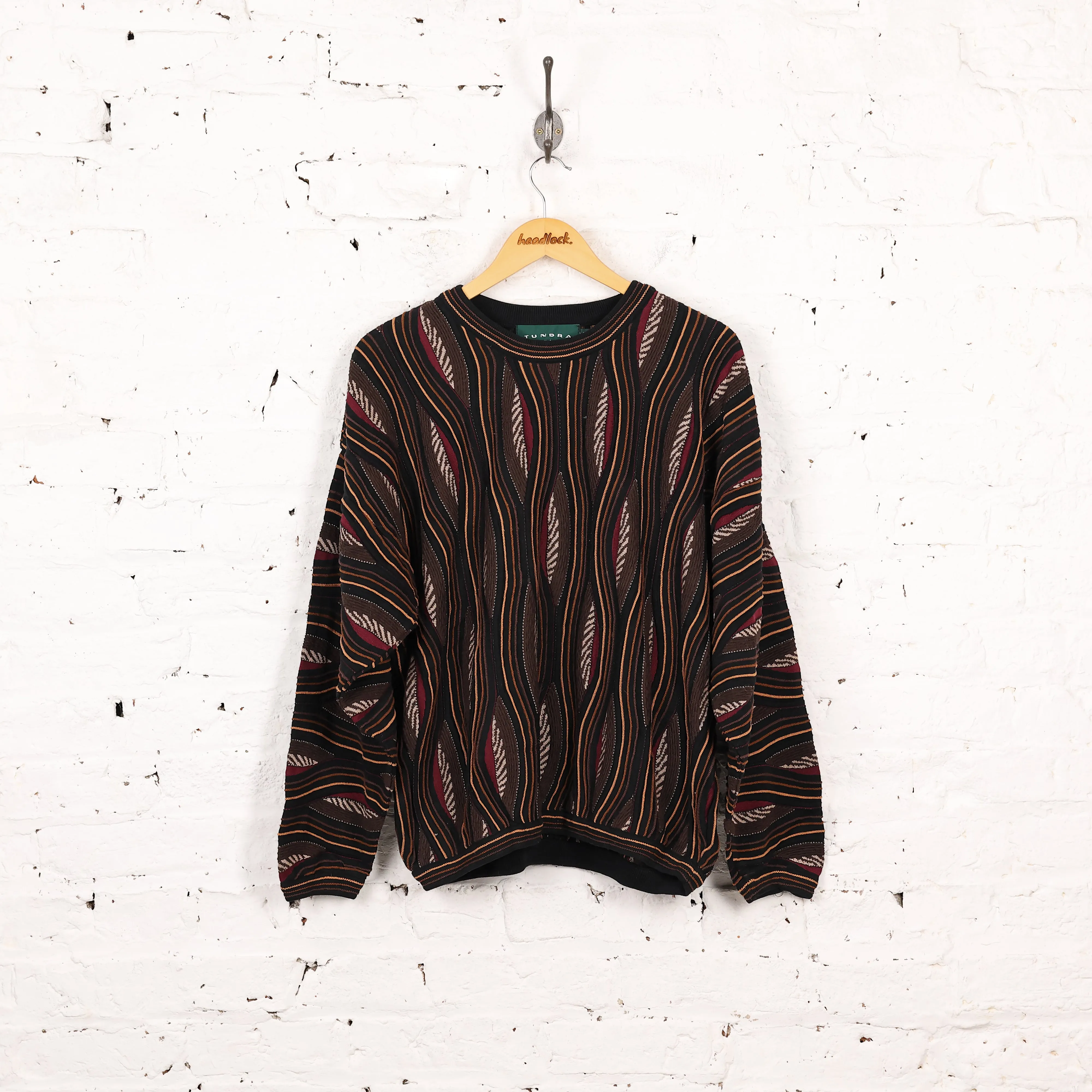 90s Texture Knit Jumper - Black/Brown - L