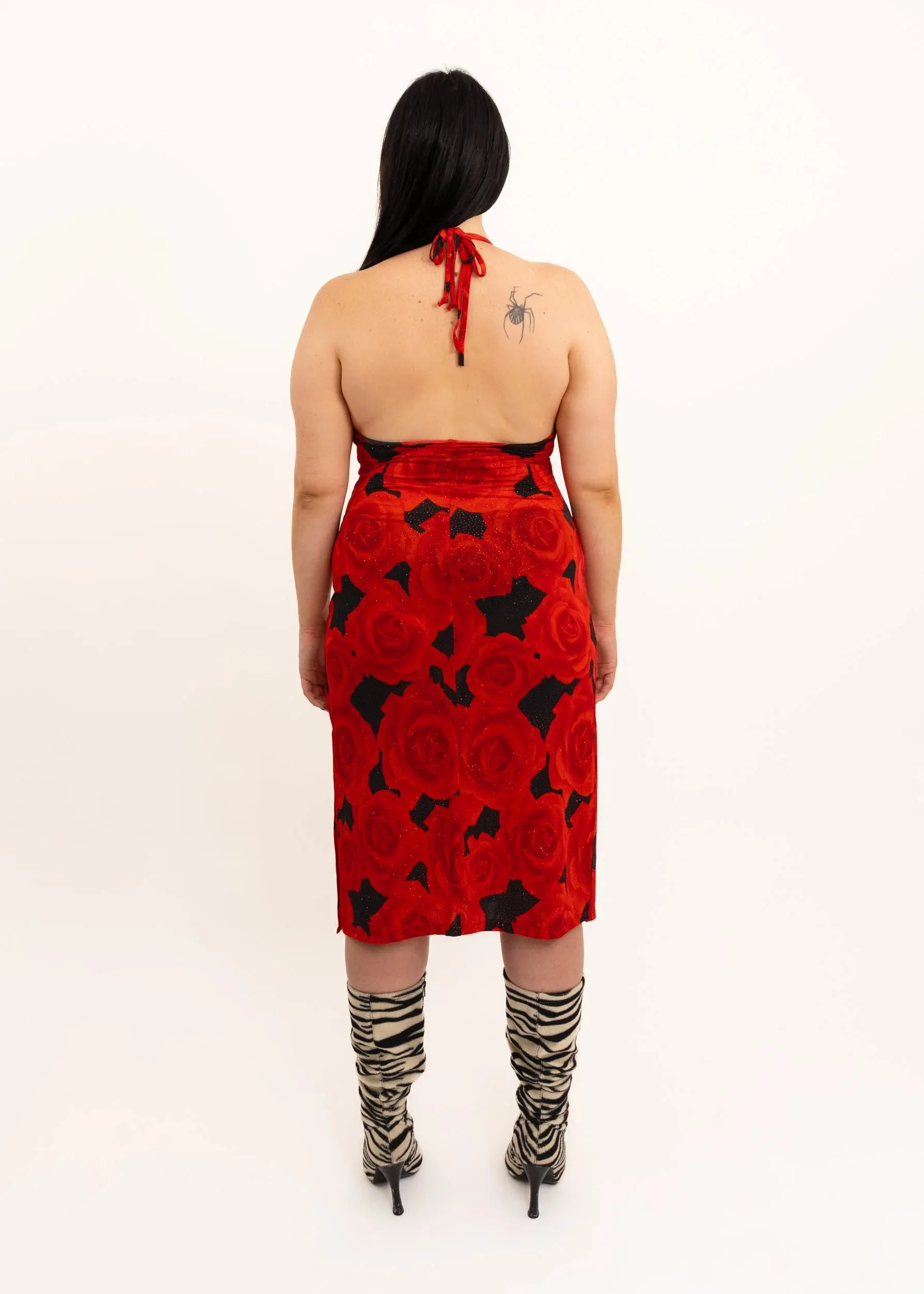 90s vintage rose print halter dress