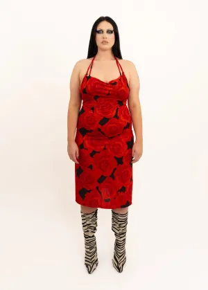 90s vintage rose print halter dress
