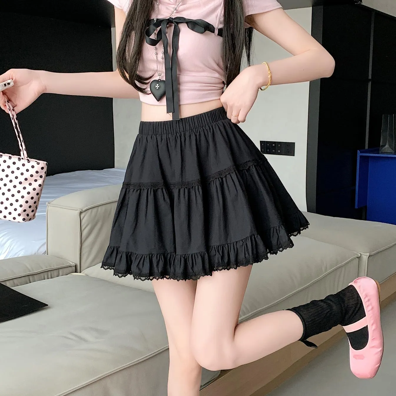 A-Line Tiered Mini Skirt for a Slimming Effect