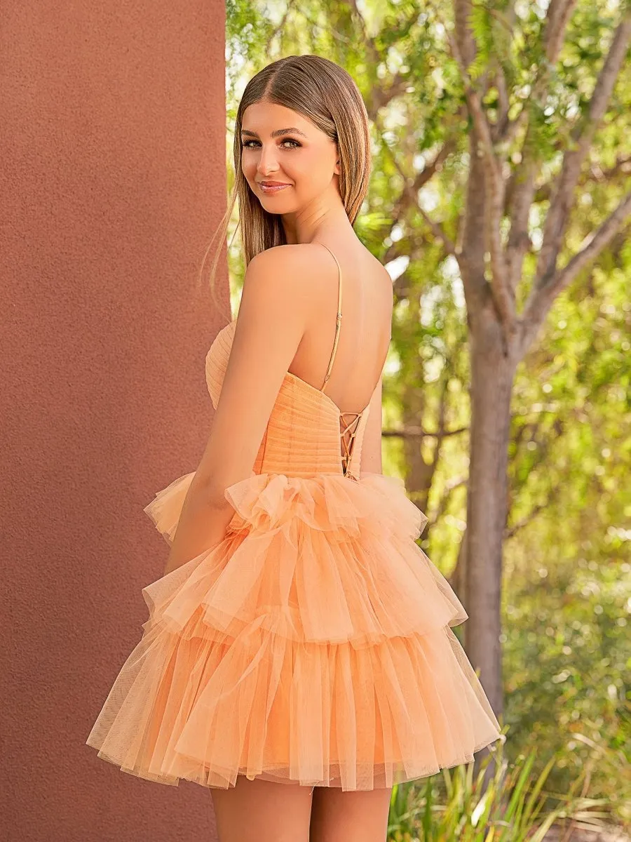 A-line Tulle Keyhole Halter Short Homecoming Dresses with Ruffles