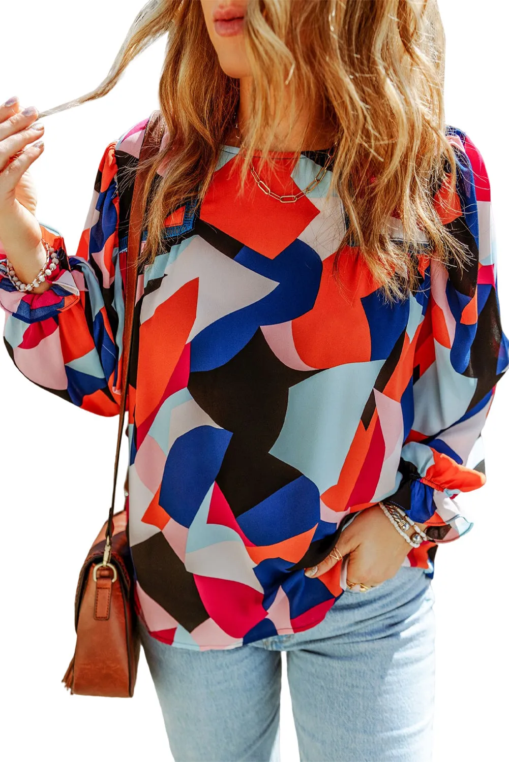 Abstract Pattern Crewneck Blouse