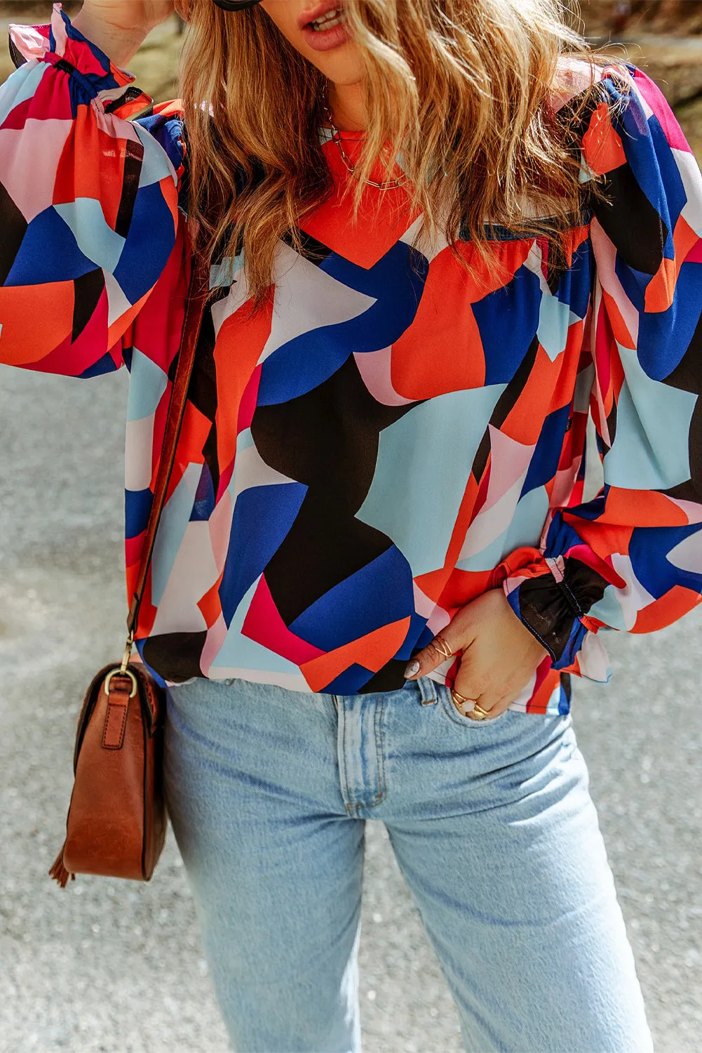 Abstract Pattern Crewneck Blouse