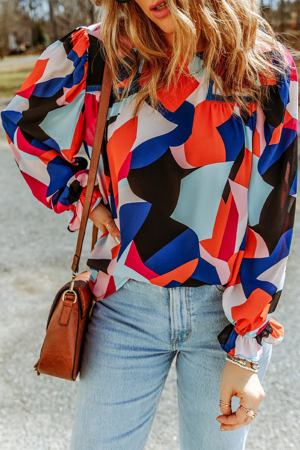 Abstract Pattern Crewneck Blouse