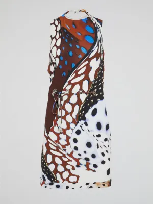 Abstract Print Halter Neck Dress