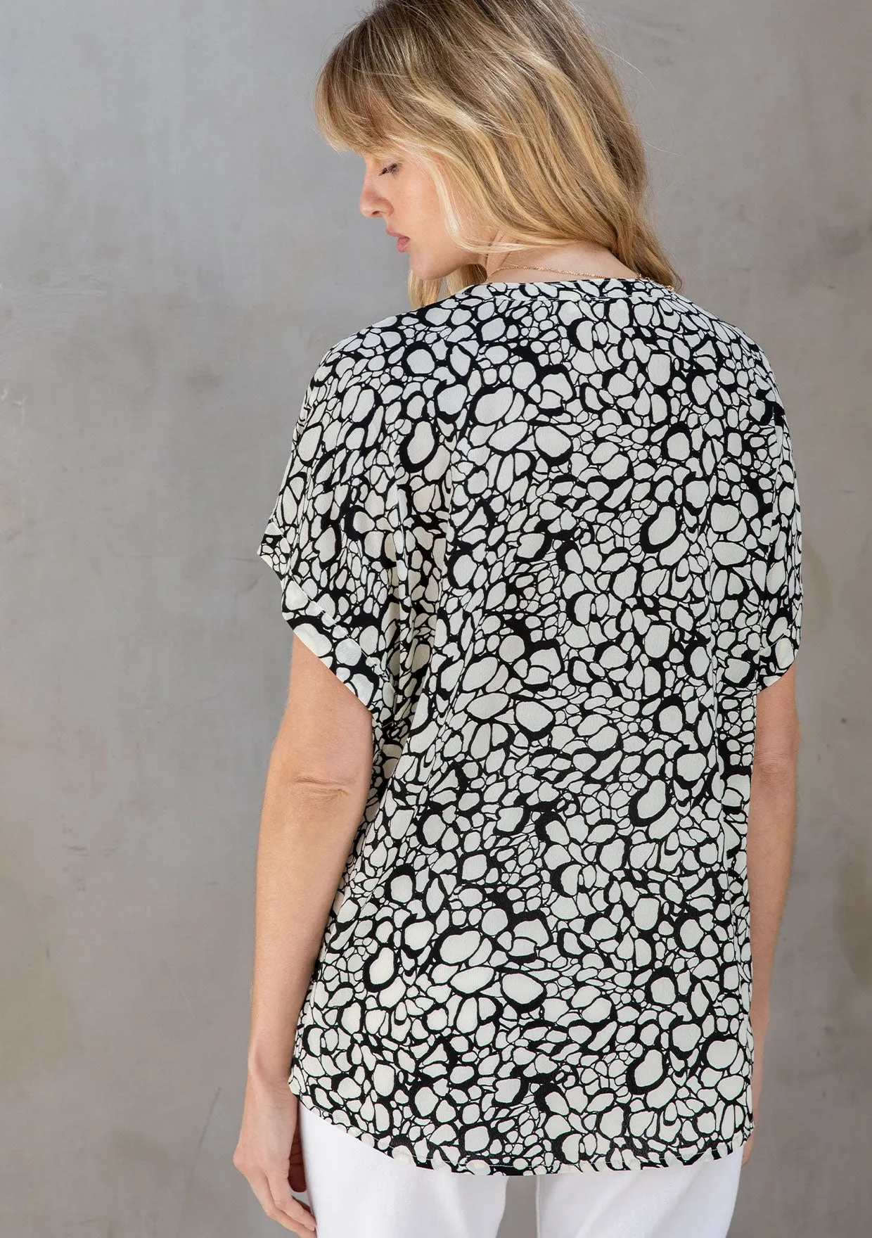 Abstract Print Short Sleeve Bohemian Blouse