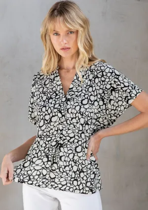 Abstract Print Short Sleeve Bohemian Blouse