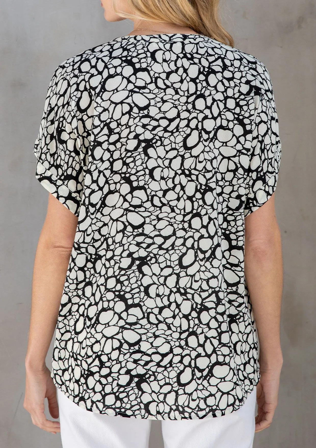 Abstract Print Short Sleeve Bohemian Blouse