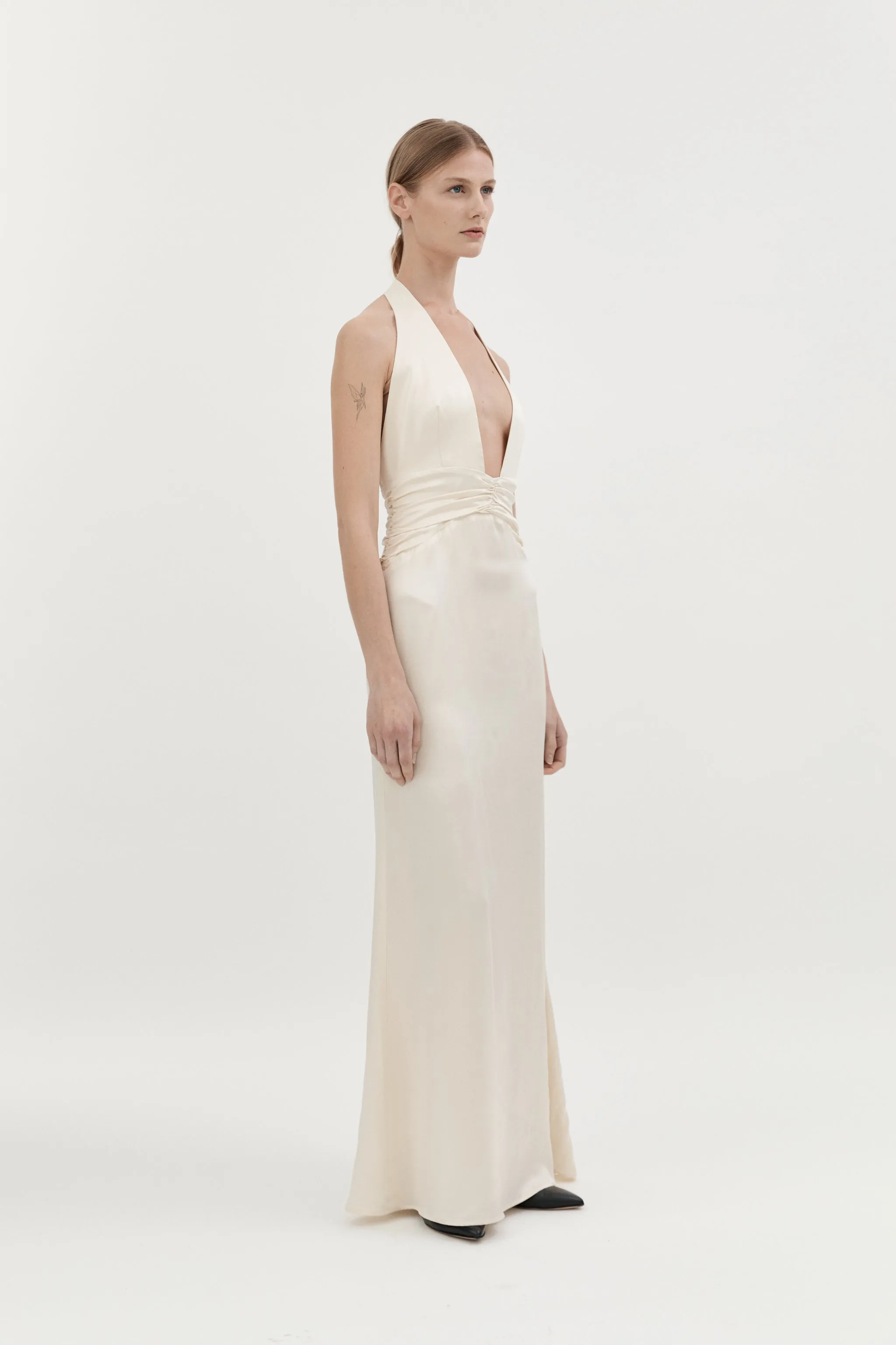 AGNES SILK HALTER GOWN - CREAM