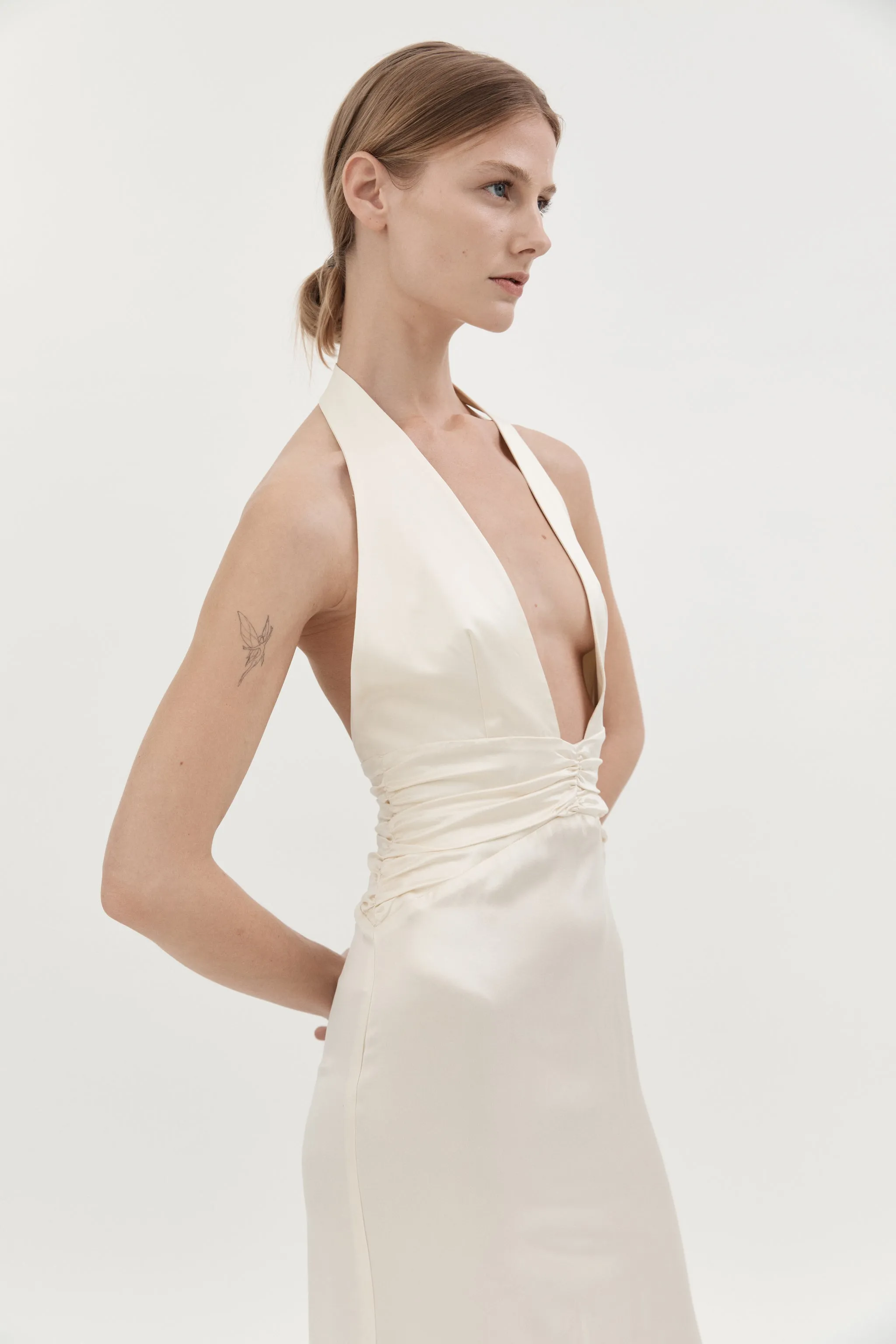 AGNES SILK HALTER GOWN - CREAM