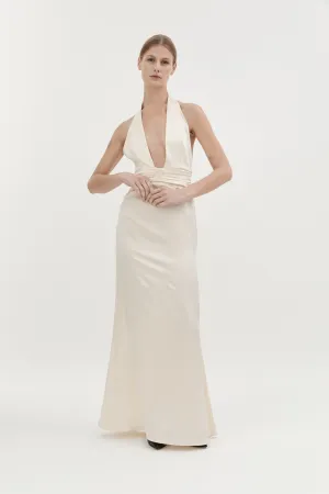 AGNES SILK HALTER GOWN - CREAM