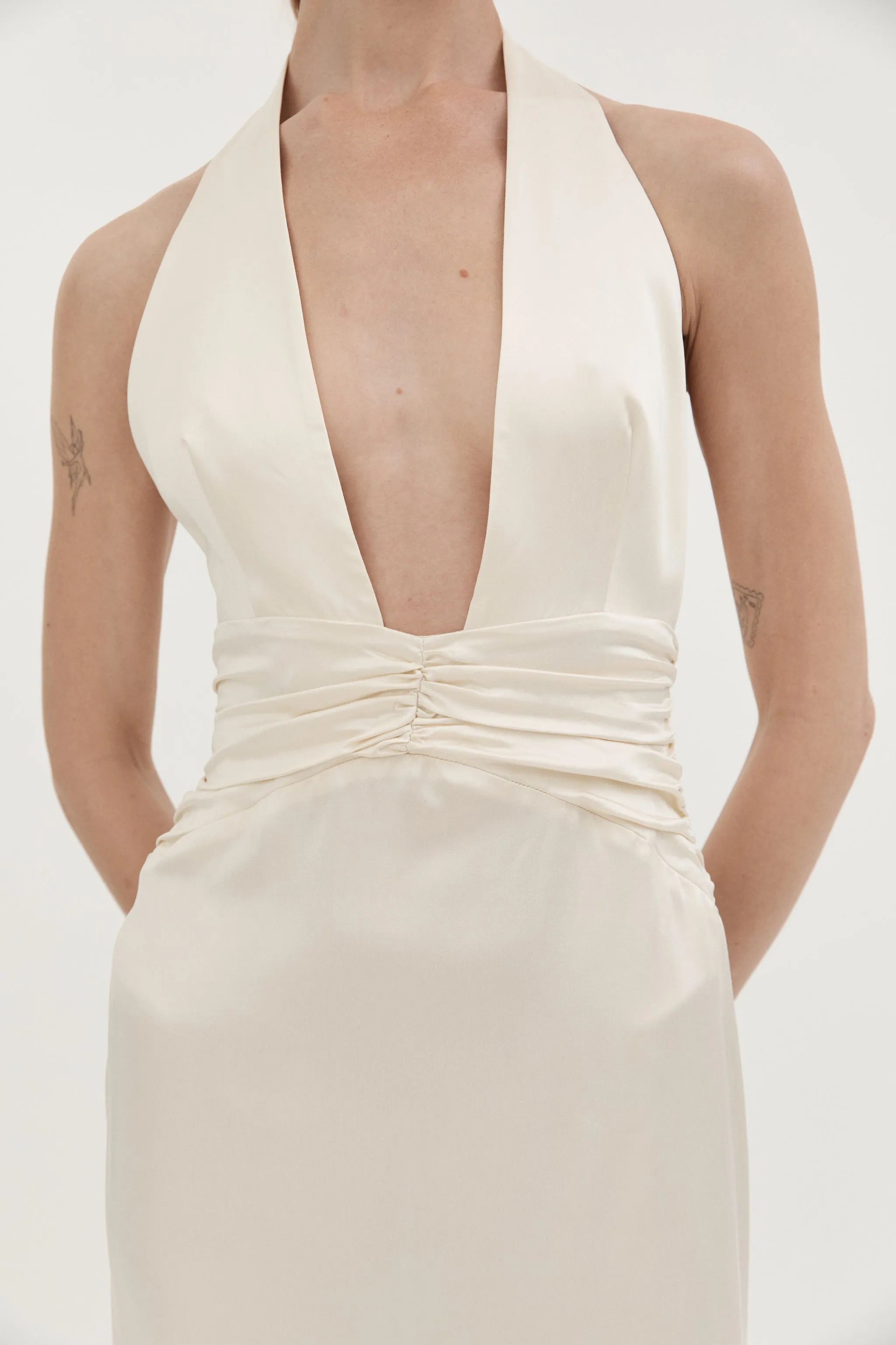 AGNES SILK HALTER GOWN - CREAM