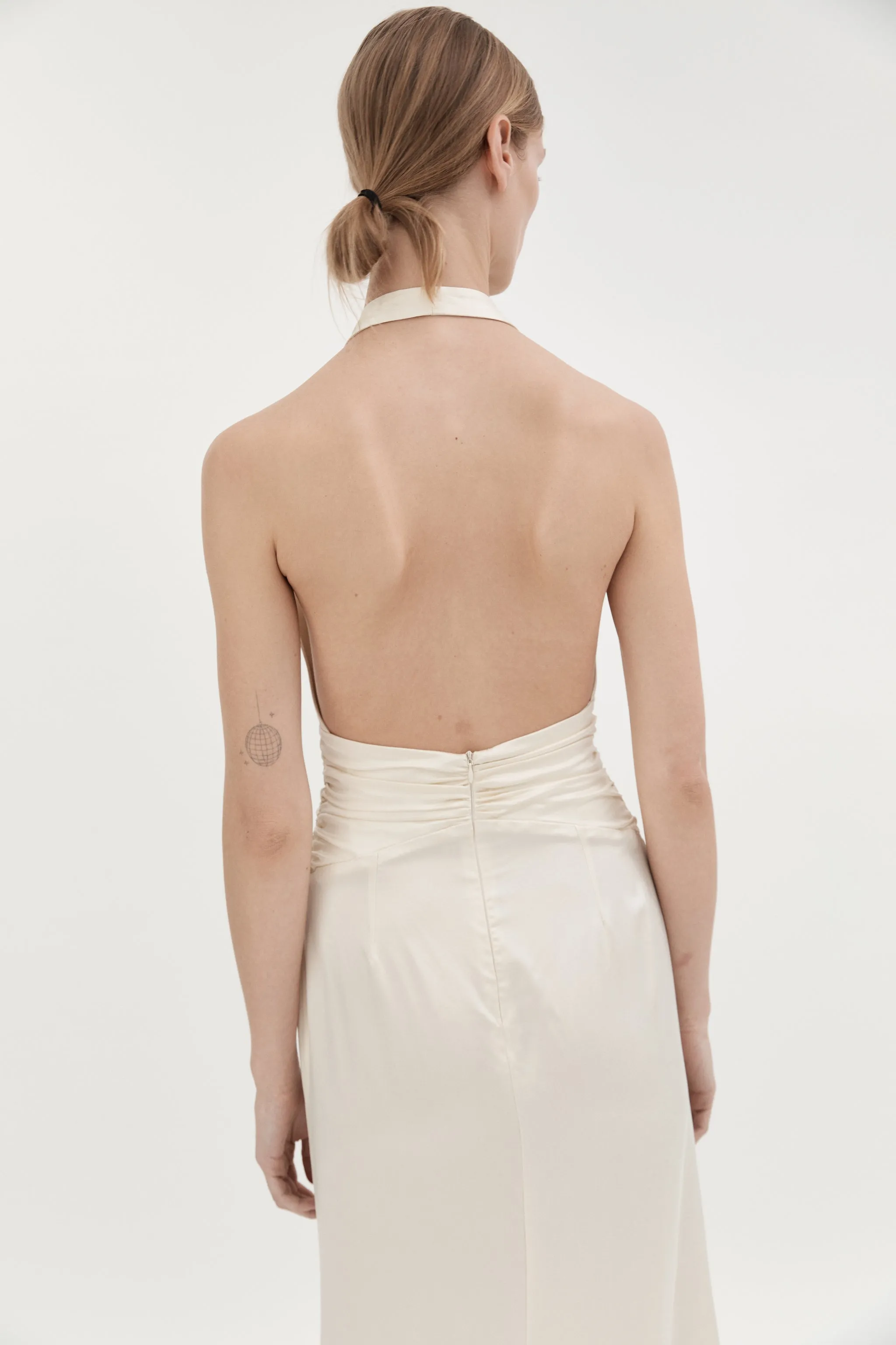 AGNES SILK HALTER GOWN - CREAM
