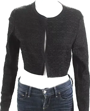 Alaia Paris. Black Textured Knit Crew Neck Cropped Cardigan Sweater/Jacket