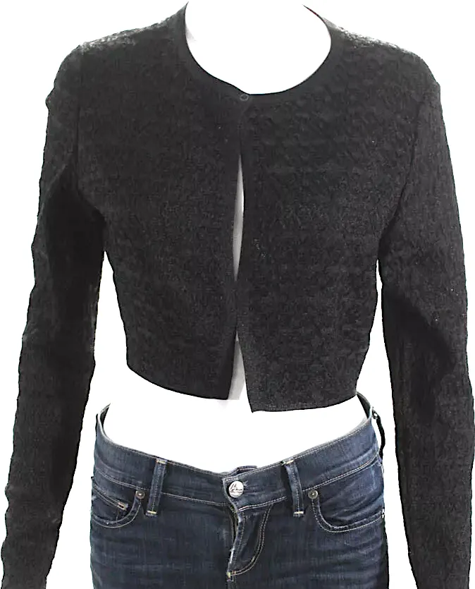 Alaia Paris. Black Textured Knit Crew Neck Cropped Cardigan Sweater/Jacket
