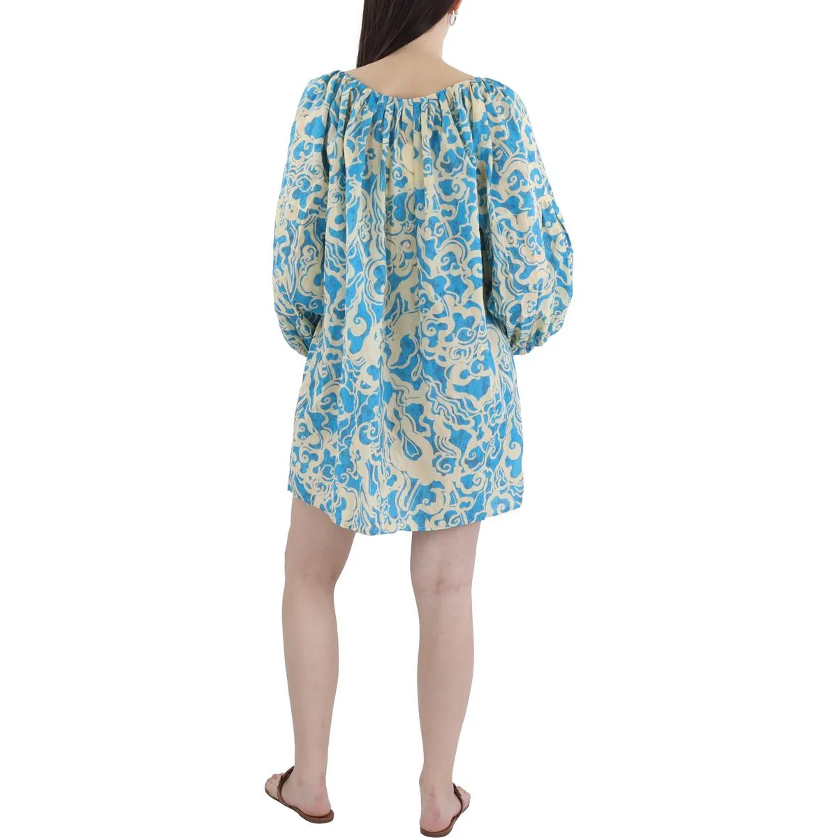 A.L.C. Womens Printed Cotton Peasant Top