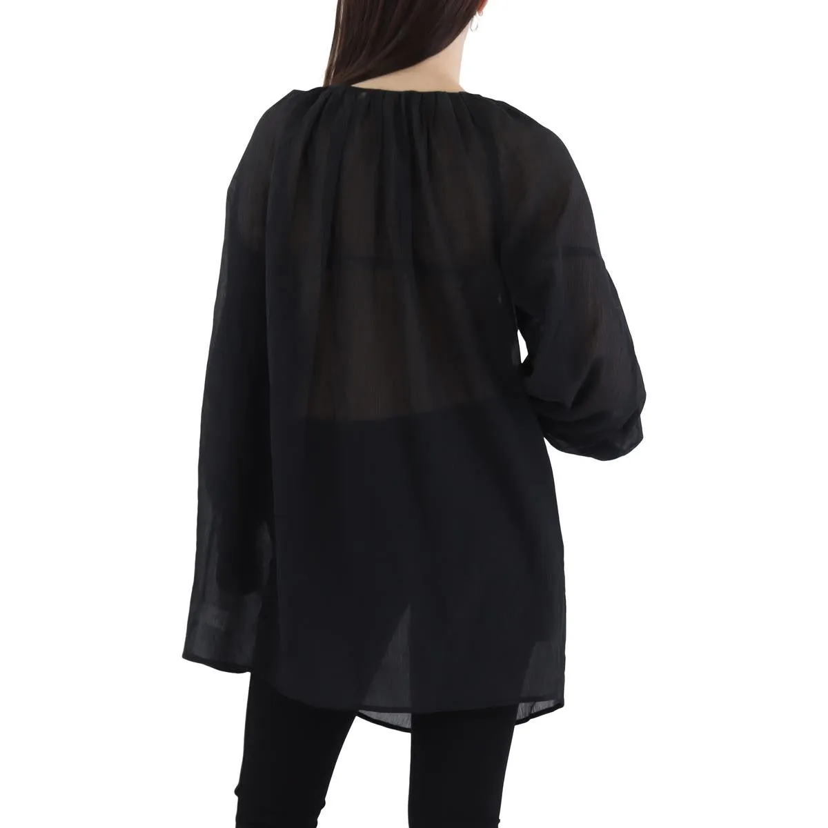 A.L.C. Womens Ruched Gauze Peasant Top