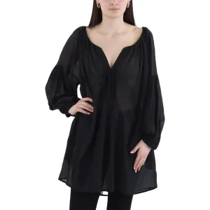 A.L.C. Womens Ruched Gauze Peasant Top